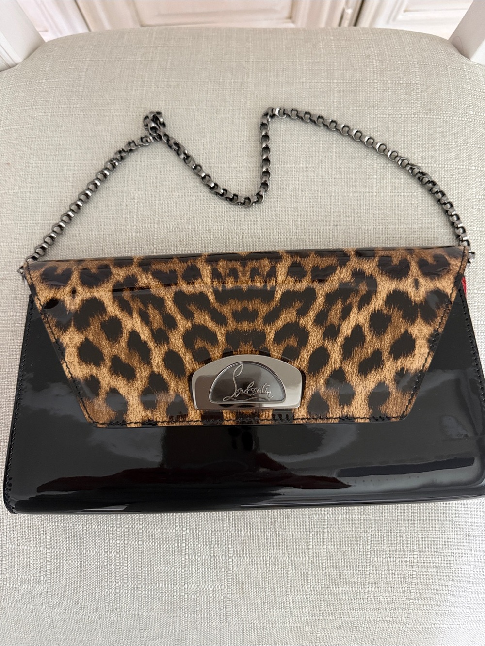 Christian Louboutin Leopard Print and Black Patent Wristlet